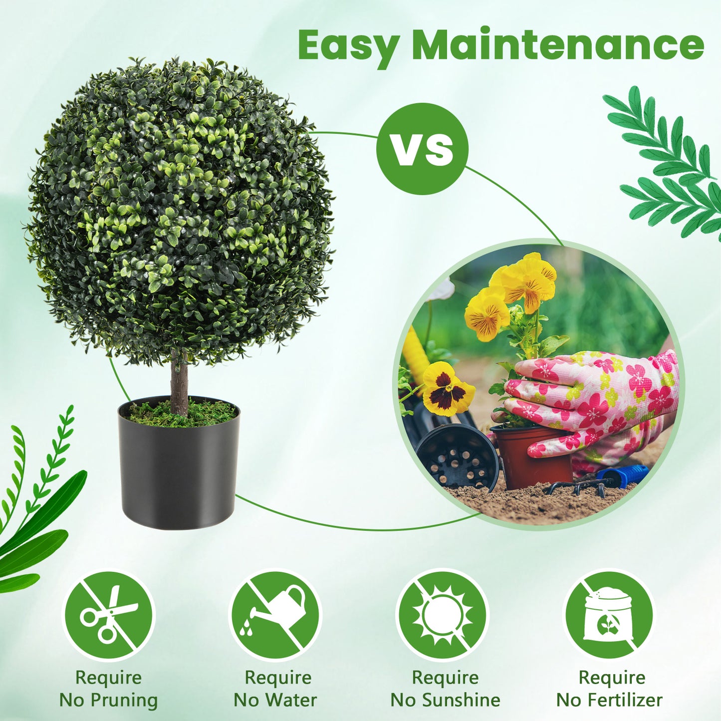 Set of 2 Artificial Ball Trees – Natural Looking, Water-Resistant Decoration for Indoor & Outdoor Use