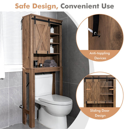 Rustic Bathroom Storage Cabinet with Sliding Barn Door & Adjustable Shelves