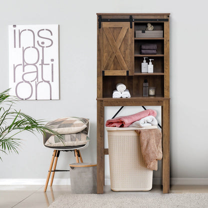 Rustic Bathroom Storage Cabinet with Sliding Barn Door & Adjustable Shelves
