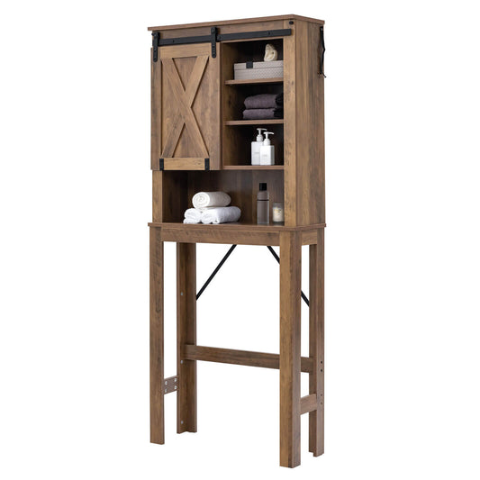 Rustic Bathroom Storage Cabinet with Sliding Barn Door & Adjustable Shelves