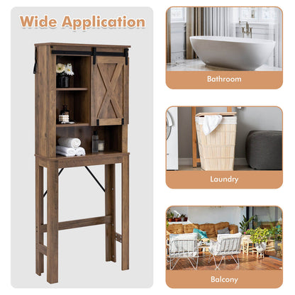 Rustic Bathroom Storage Cabinet with Sliding Barn Door & Adjustable Shelves