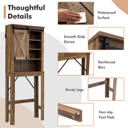 Rustic Bathroom Storage Cabinet with Sliding Barn Door & Adjustable Shelves
