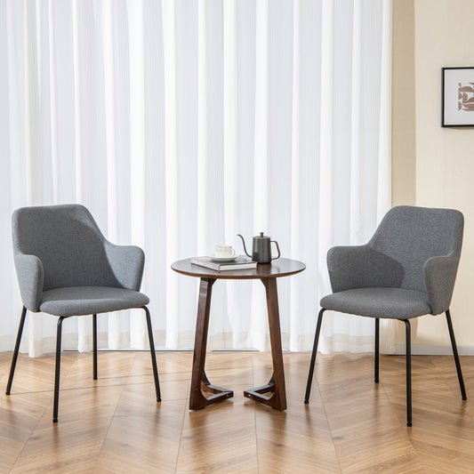 Ergonomic Dining Chairs with Curved Backrest, Wide Seat and Armrests in Grey – Set of 2