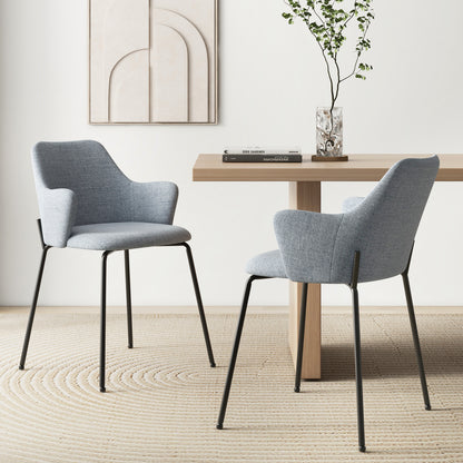 Ergonomic Dining Chairs with Curved Backrest, Wide Seat and Armrests in Grey – Set of 2