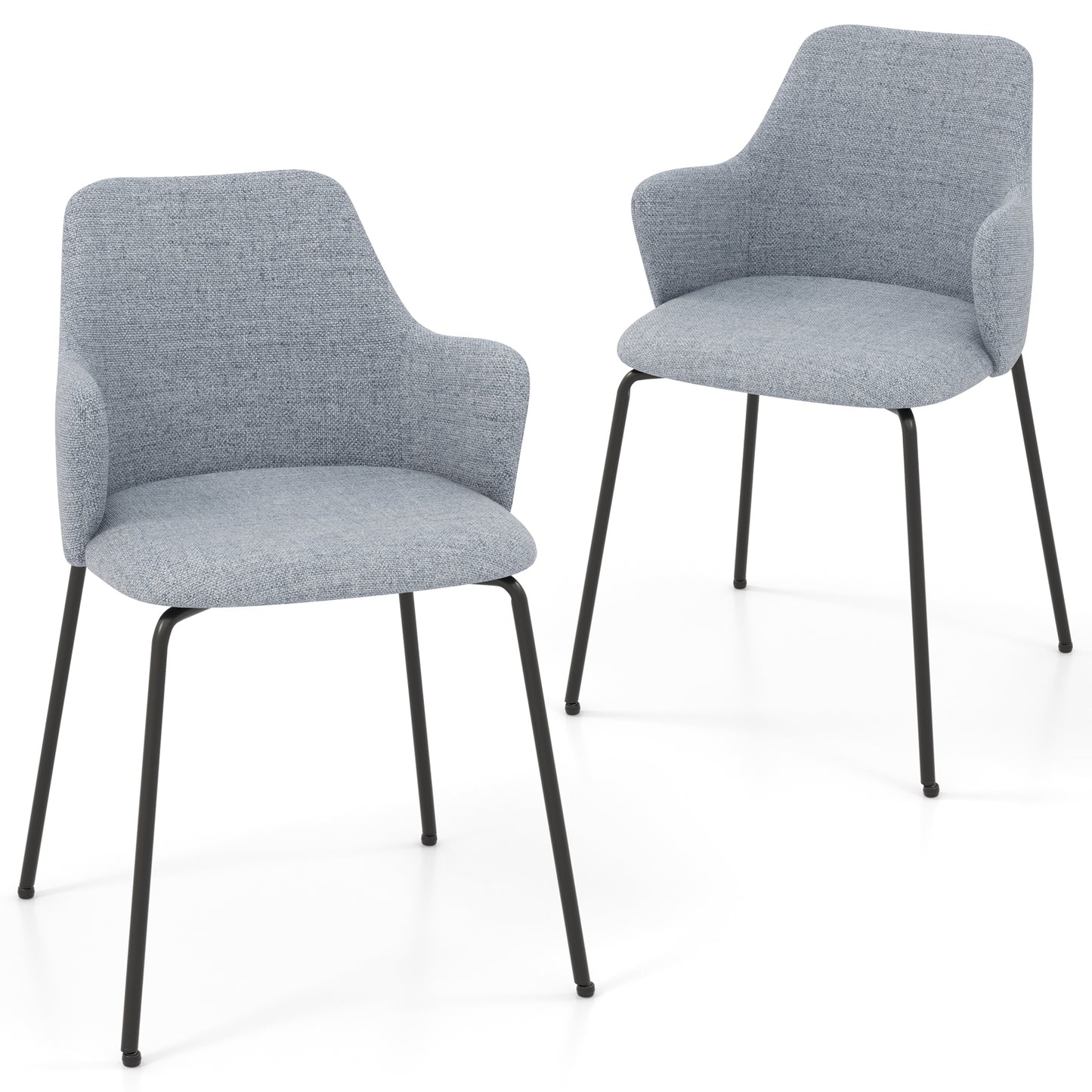 Ergonomic Dining Chairs with Curved Backrest, Wide Seat and Armrests in Grey – Set of 2