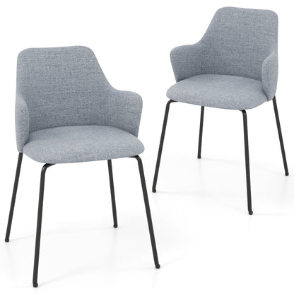 Ergonomic Dining Chairs with Curved Backrest, Wide Seat and Armrests in Grey – Set of 2