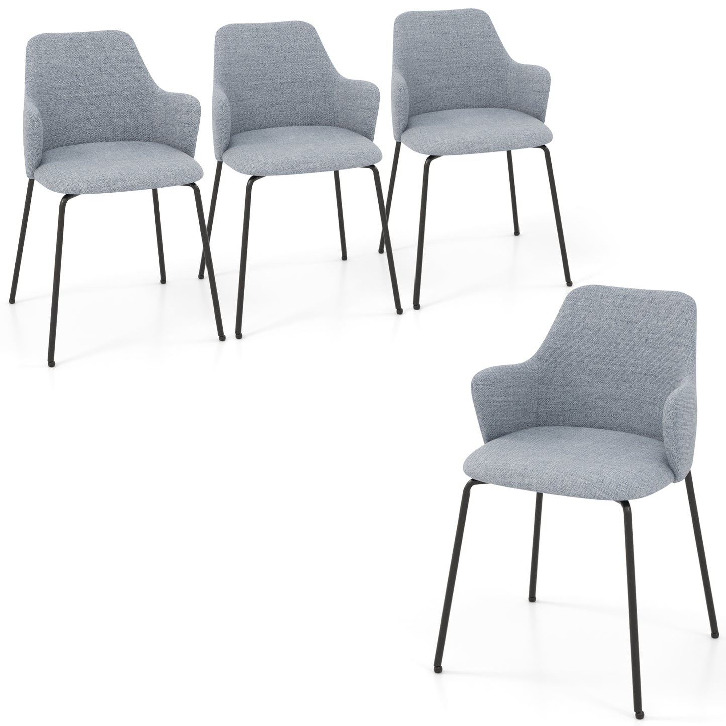 Ergonomic Dining Chairs with Curved Backrest, Wide Seat and Armrests in Grey – Set of 2