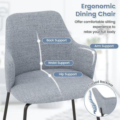 Ergonomic Dining Chairs with Curved Backrest, Wide Seat and Armrests in Grey – Set of 2