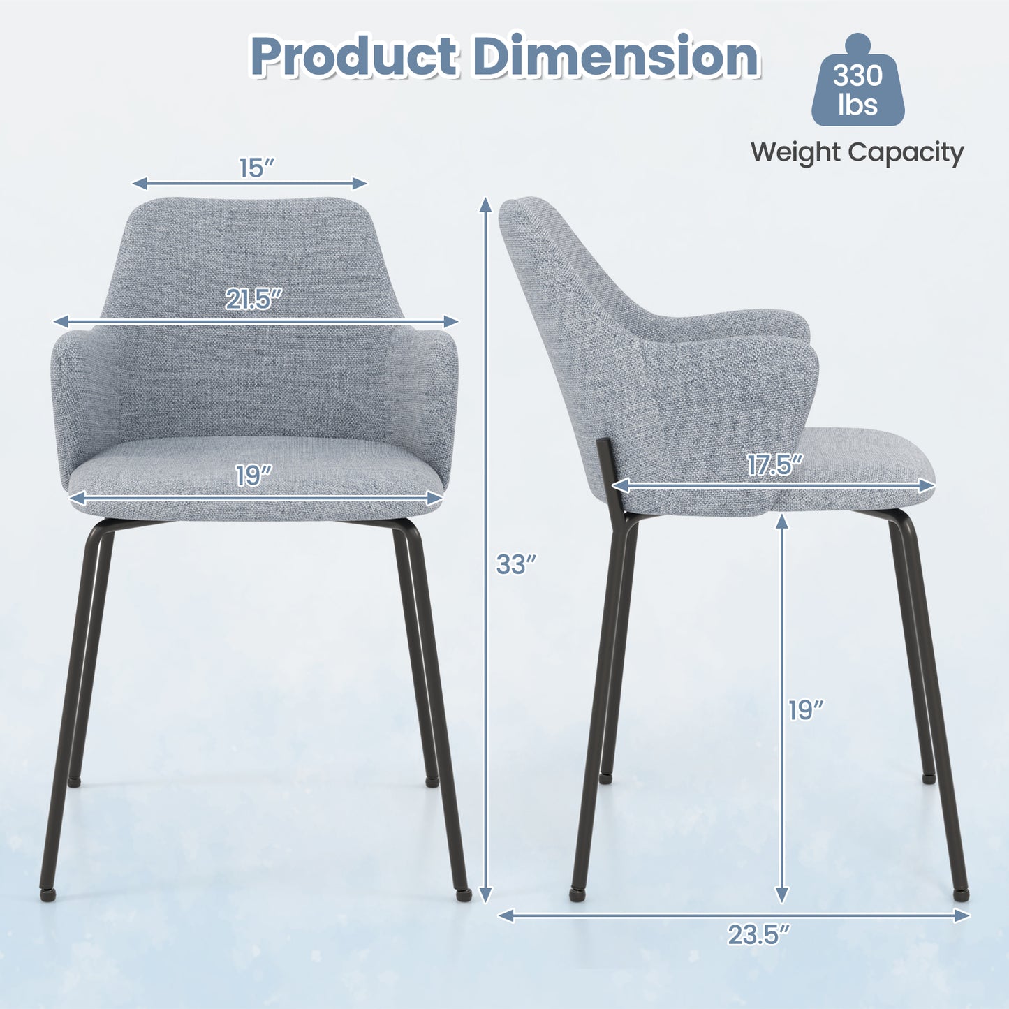 Ergonomic Dining Chairs with Curved Backrest, Wide Seat and Armrests in Grey – Set of 2
