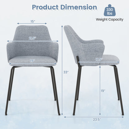 Ergonomic Dining Chairs with Curved Backrest, Wide Seat and Armrests in Grey – Set of 2