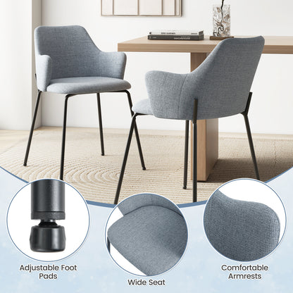 Ergonomic Dining Chairs with Curved Backrest, Wide Seat and Armrests in Grey – Set of 2