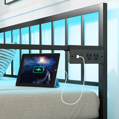 Twin Metal Daybed with Pop-Up Trundle, LED Lights and Built-In Charging Station
