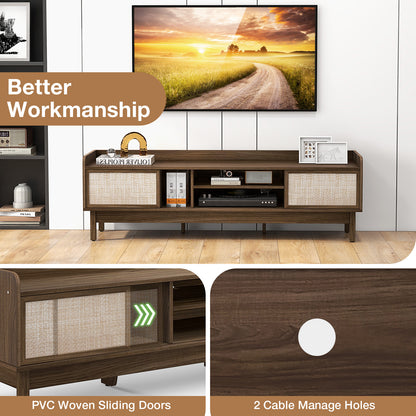 Modern Sliding Door TV Console with Woven Doors for TVs up to 65 Inches