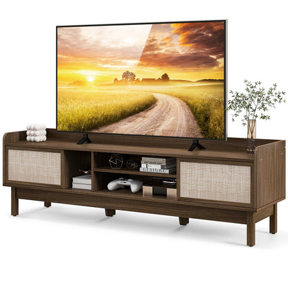 Modern Sliding Door TV Console with Woven Doors for TVs up to 65 Inches