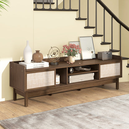 Modern Sliding Door TV Console with Woven Doors for TVs up to 65 Inches