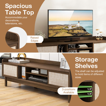 Modern Sliding Door TV Console with Woven Doors for TVs up to 65 Inches