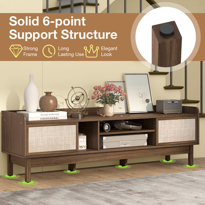 Modern Sliding Door TV Console with Woven Doors for TVs up to 65 Inches