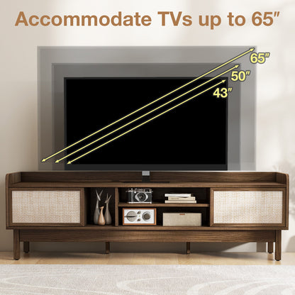 Modern Sliding Door TV Console with Woven Doors for TVs up to 65 Inches