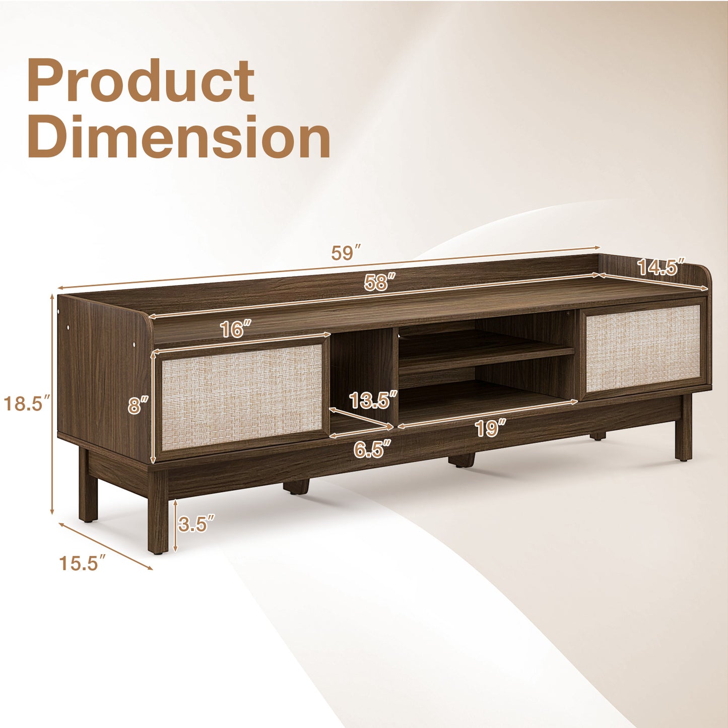 Modern Sliding Door TV Console with Woven Doors for TVs up to 65 Inches