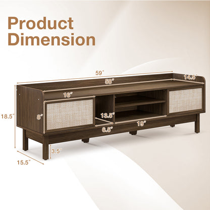 Modern Sliding Door TV Console with Woven Doors for TVs up to 65 Inches
