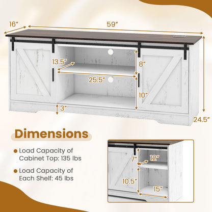 TV Console Table with LED Lights and Sliding Barn Doors for TVs up to 65 Inches – White