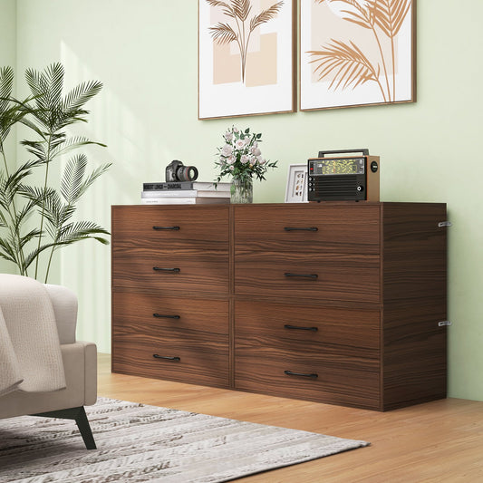 Modern 2-Drawer Stackable Storage Chest with Handles, Wooden Horizontal Dresser Cabinet – Dark Brown