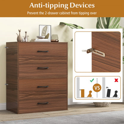 Modern 2-Drawer Stackable Storage Chest with Handles, Wooden Horizontal Dresser Cabinet – Dark Brown