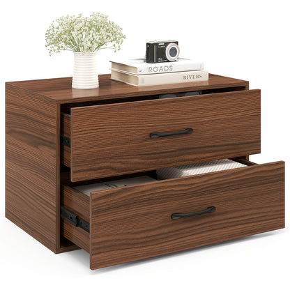 Modern 2-Drawer Stackable Storage Chest with Handles, Wooden Horizontal Dresser Cabinet – Dark Brown