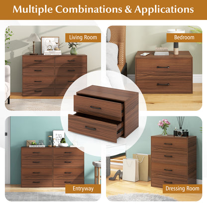 Modern 2-Drawer Stackable Storage Chest with Handles, Wooden Horizontal Dresser Cabinet – Dark Brown
