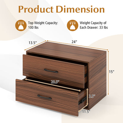 Modern 2-Drawer Stackable Storage Chest with Handles, Wooden Horizontal Dresser Cabinet – Dark Brown