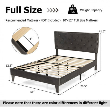 Upholstered Platform Bed with Luxurious Velvet Tufted Headboard – Full/Queen Size