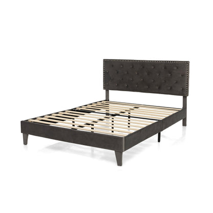 Upholstered Platform Bed with Luxurious Velvet Tufted Headboard – Full/Queen Size