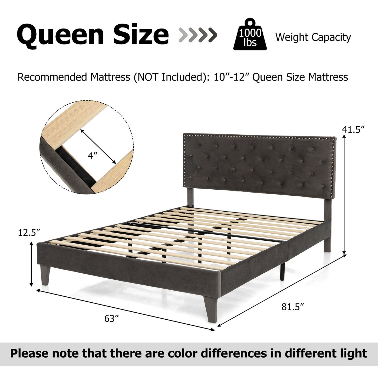 Upholstered Platform Bed with Luxurious Velvet Tufted Headboard – Full/Queen Size