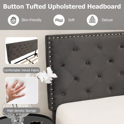 Upholstered Platform Bed with Luxurious Velvet Tufted Headboard – Full/Queen Size