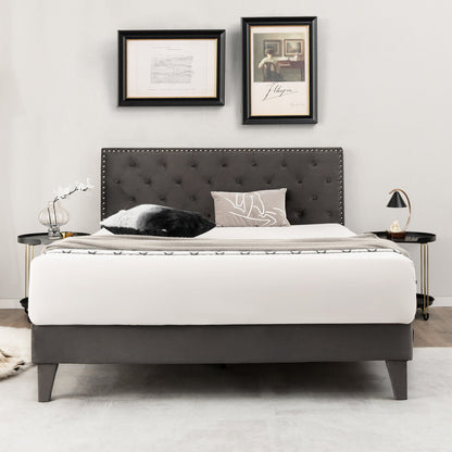 Upholstered Platform Bed with Luxurious Velvet Tufted Headboard – Full/Queen Size