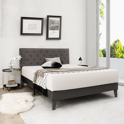 Upholstered Platform Bed with Luxurious Velvet Tufted Headboard – Full/Queen Size