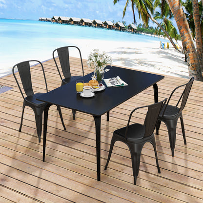 Set of 4 Stackable Metal Dining Chairs with Ergonomic Backrest - Black