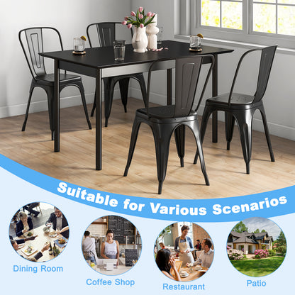 Set of 4 Stackable Metal Dining Chairs with Ergonomic Backrest - Black