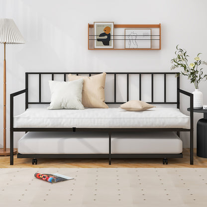 Metal Twin Daybed with Pull Out Trundle Frame Set for Guest Room or Small Spaces Black