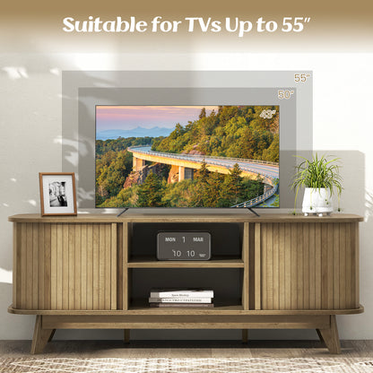 Elegant Media Console Table with Dual Sliding Doors for 55 Inch TVs