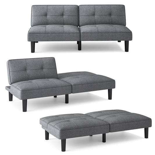 Modern Convertible Futon Sofa Bed with 6-Position Adjustable Backrest and Soft Linen Upholstery