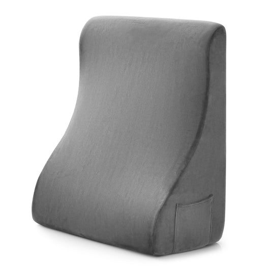 Multi-Functional Bed Wedge Pillow with Tablet Stand and Side Pockets – Grey