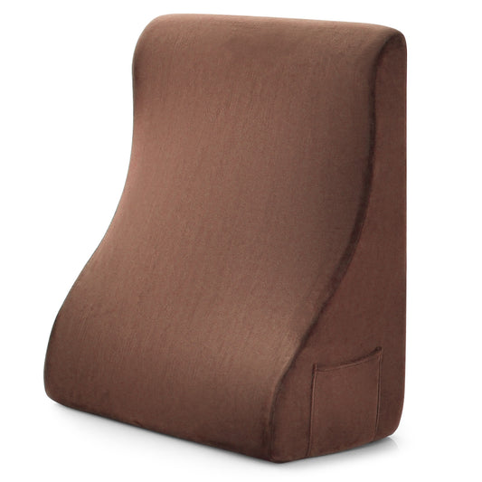 Multi-Functional Bed Wedge Pillow with Tablet Stand and Side Pockets – Brown