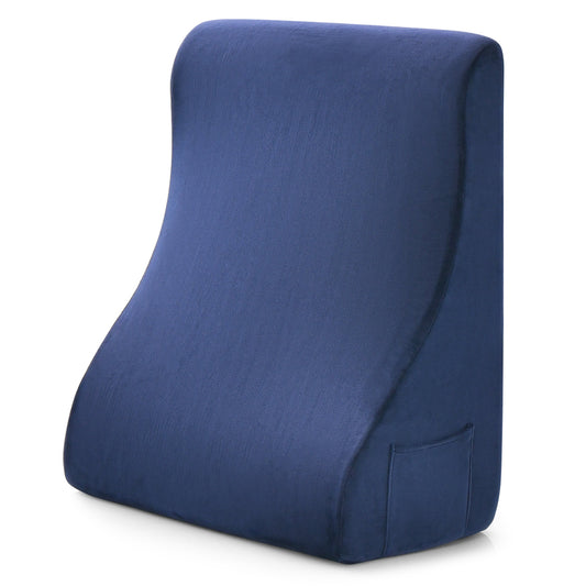 Multi-Functional Bed Wedge Pillow with Tablet Stand and Side Pockets – Navy
