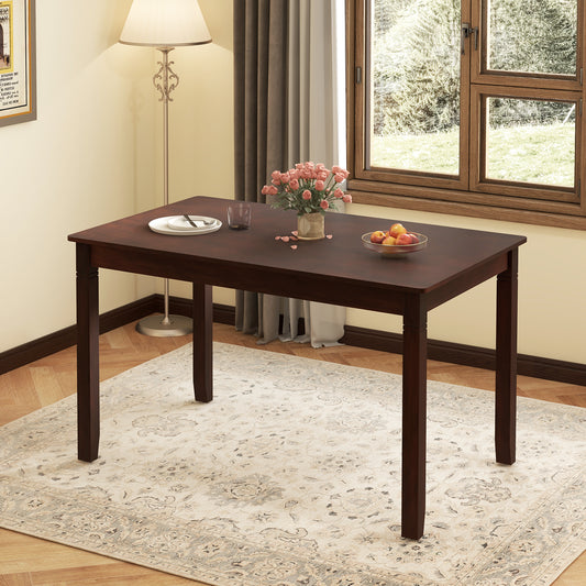 48 Inch Rectangular Wooden Dining Table for 4 with Solid Rubber Wood Legs in Cherry Finish