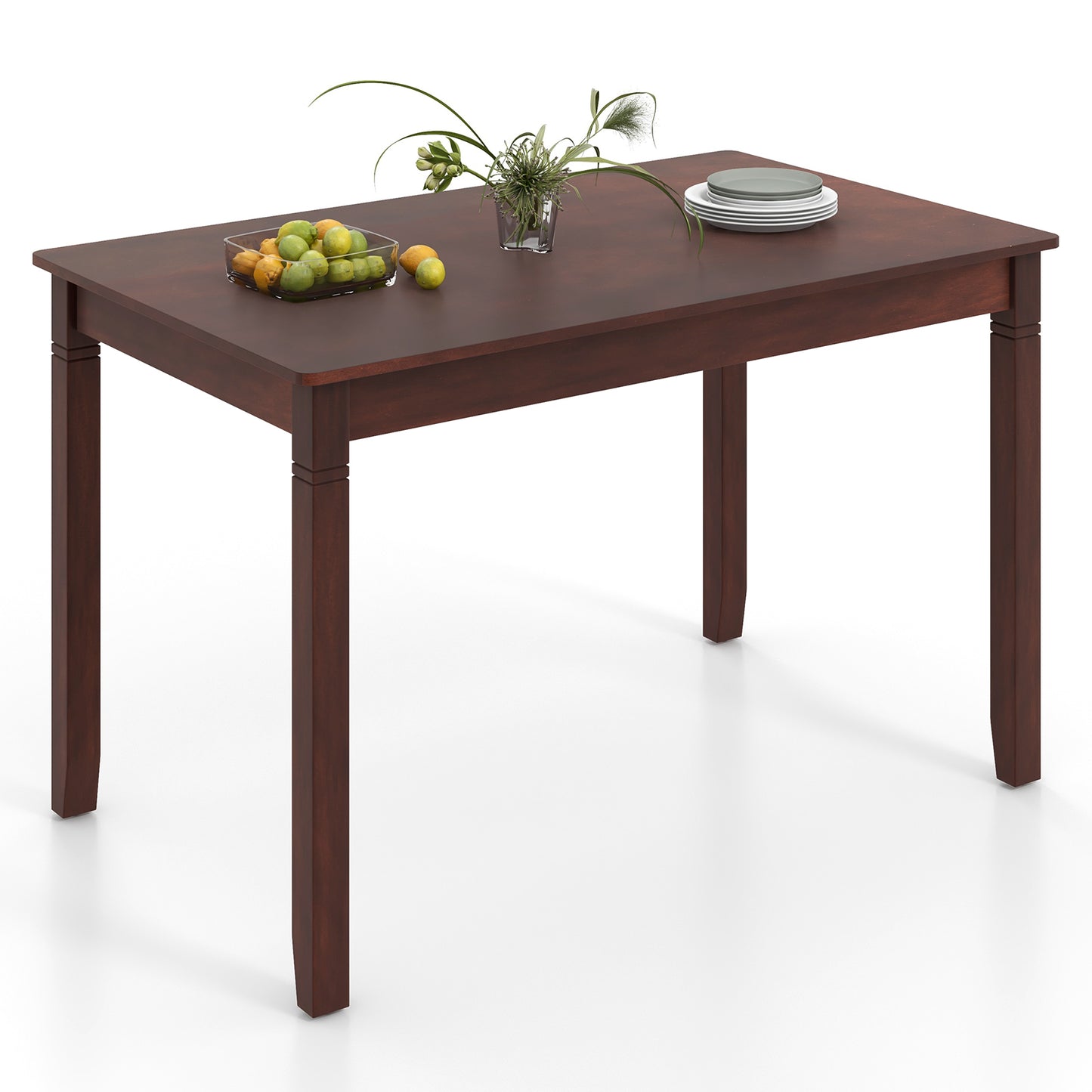 48 Inch Rectangular Wooden Dining Table for 4 with Solid Rubber Wood Legs in Cherry Finish