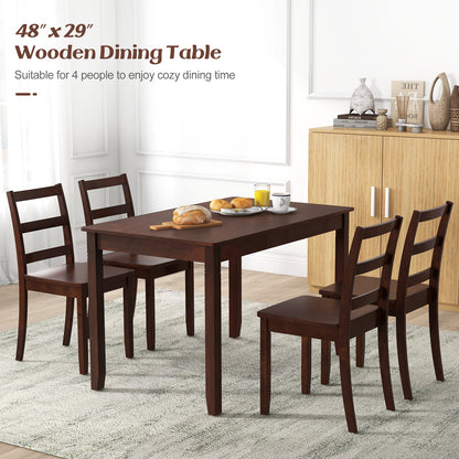 48 Inch Rectangular Wooden Dining Table for 4 with Solid Rubber Wood Legs in Cherry Finish