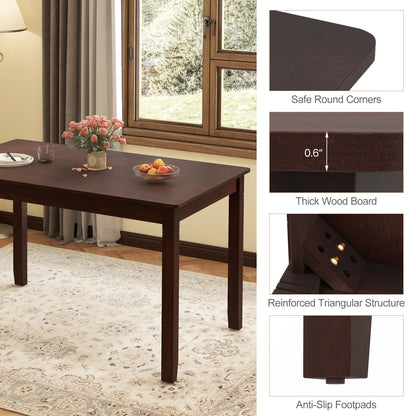 48 Inch Rectangular Wooden Dining Table for 4 with Solid Rubber Wood Legs in Cherry Finish