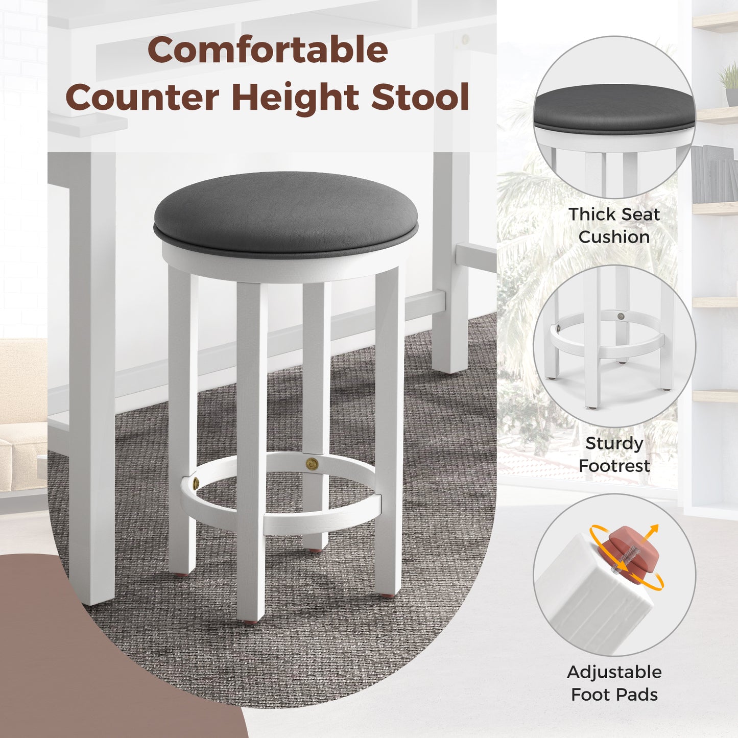 Modern 3 Piece Bar Table Set with Power Outlets Storage Shelves and 2 Upholstered Stools in Grey