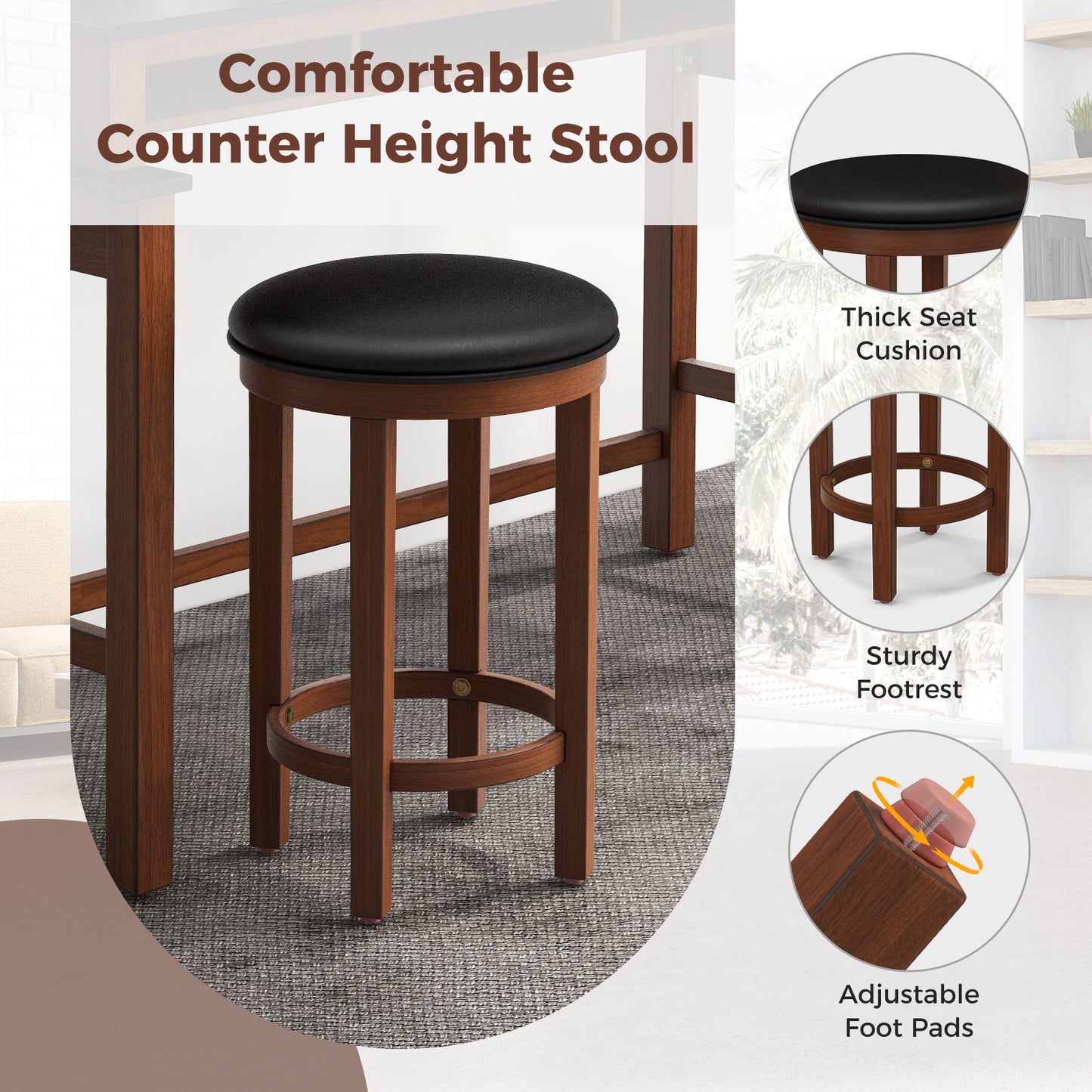 Modern 3 Piece Bar Table Set with Power Outlets Storage Shelves and 2 Upholstered Stools in Black
